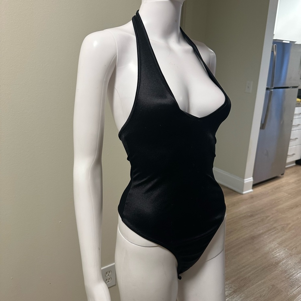Shiny Black Halter Neck bodysuit